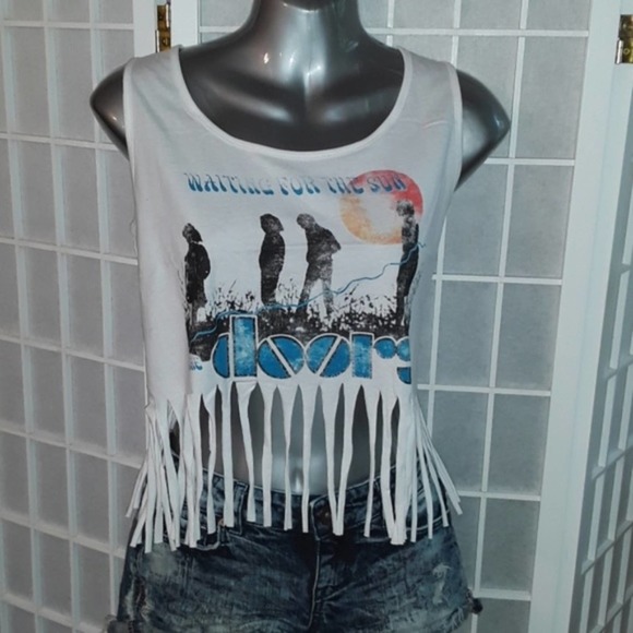 NIP The Doors Sz S WAITING FOR THE SUN Graphic Band T-shirt With Fringe - Picture 1 of 4